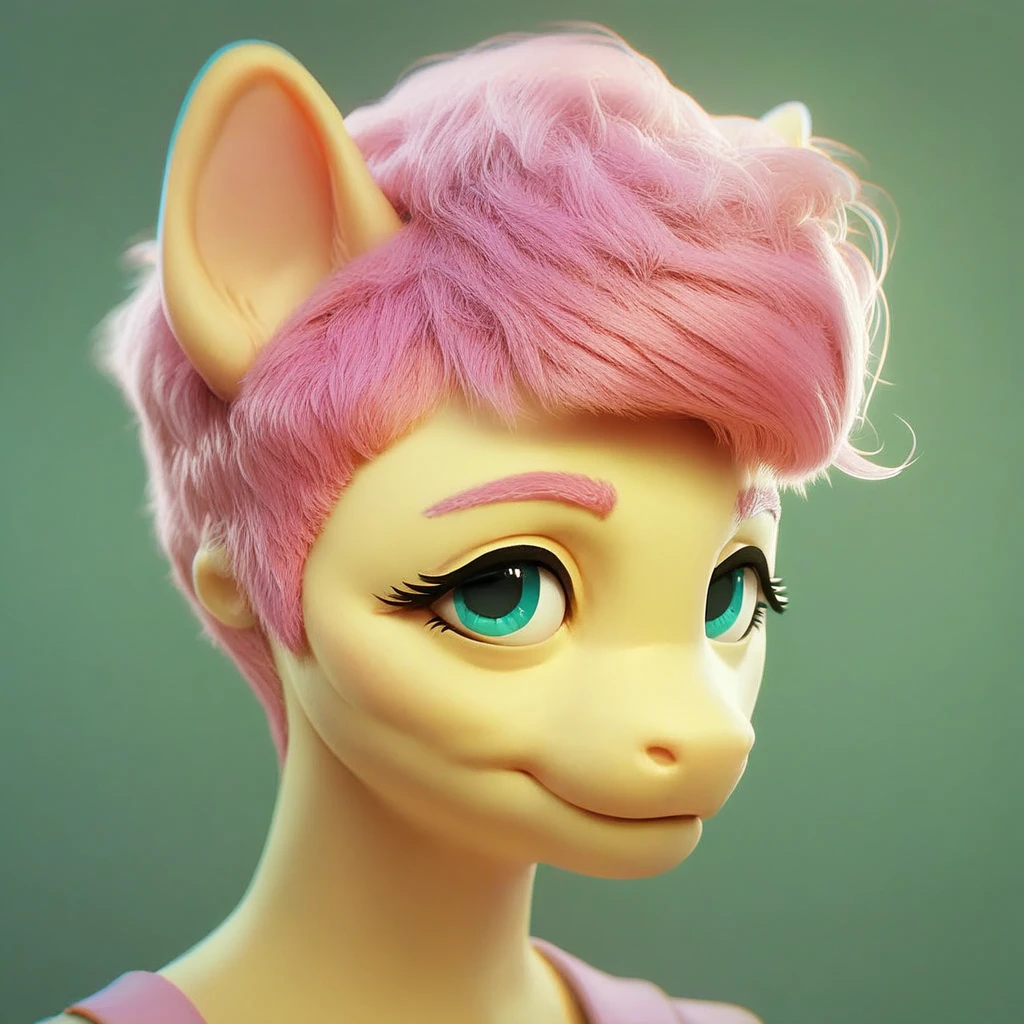 score_9, score_8_up, score_7_up, score_6_up, score_5_up, score_4_up, solo (pixie hair), anthro, fluttershy, portrait