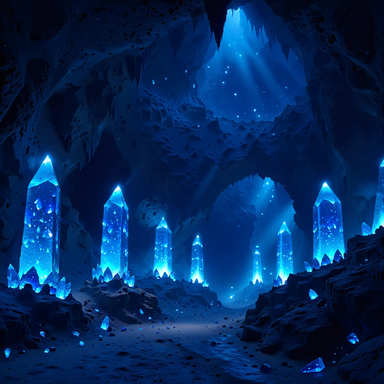 scenery, landscape, blue crystals, cave, underground, dark, dimlight, best quality, masterpiece, 4k, uncensored, prefect lighting, rating_explicit, very aesthetic, detailed, <lora:add_details_xl:0.6>, very detailed, <lora:SDXLHighDetail_v5:0.6>, <lora:elesdxl:1>, elementalplaneearth