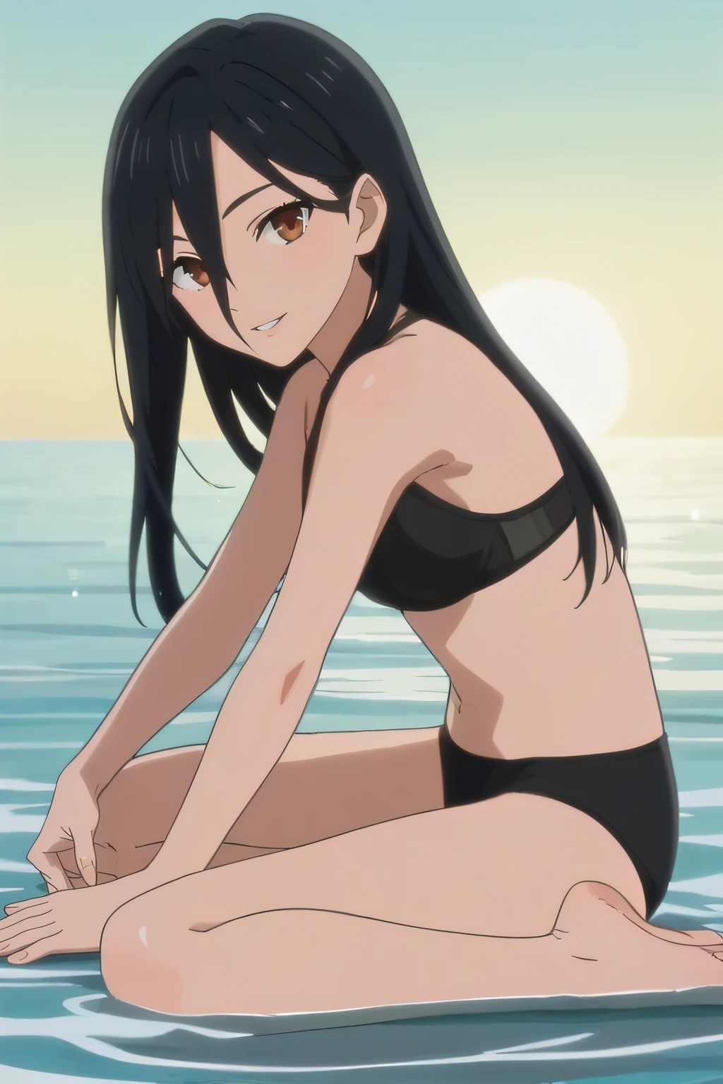 (very very long hair) masterpiece, highres, best quality, IrisB, 1boy, solo, closed mouth, smile, collarbone, eyelashes, very long hair, two side up, (masterpiece, best quality:1.2), dynamic pose, solo, 1boy, smile, closed mouth, looking at viewer, arms behind back, hairband, (best quality, masterpiece, high resolution:1.4), (1boy, solo), (slim, shiny skin, swim trunks, bare chest), smug, smile, hide hands, perfectionism, post processing, boy, vibrant, max detail, insanely detailed, armpit focus, armpits, sweaty armpits, navel, sweat, cute, topless, low-tied long hair, topless, exposed_nipples, nipple_indentation, brown, smooth body, dark skin, detailed_nipples, pointy_nipples