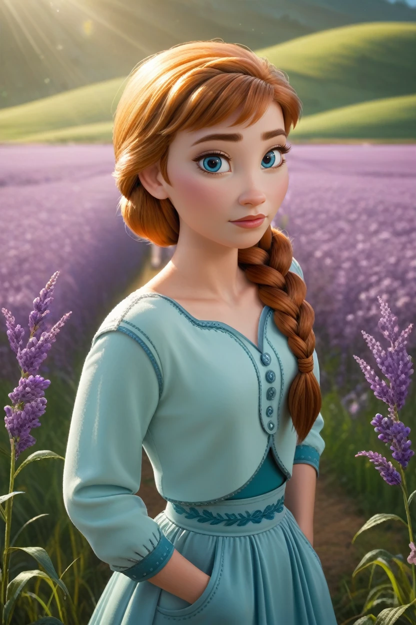 score_9, score_8_up, score_7_up,
<lora:DisneyAnna:0.8>
DisneyAnna, 1girl, orange hair, blue eyes, twin braids, looking at viewer, standing in a field of lavender, hands in pockets, slight breeze blowing hair, warm golden hour sunlight, serene and peaceful mood