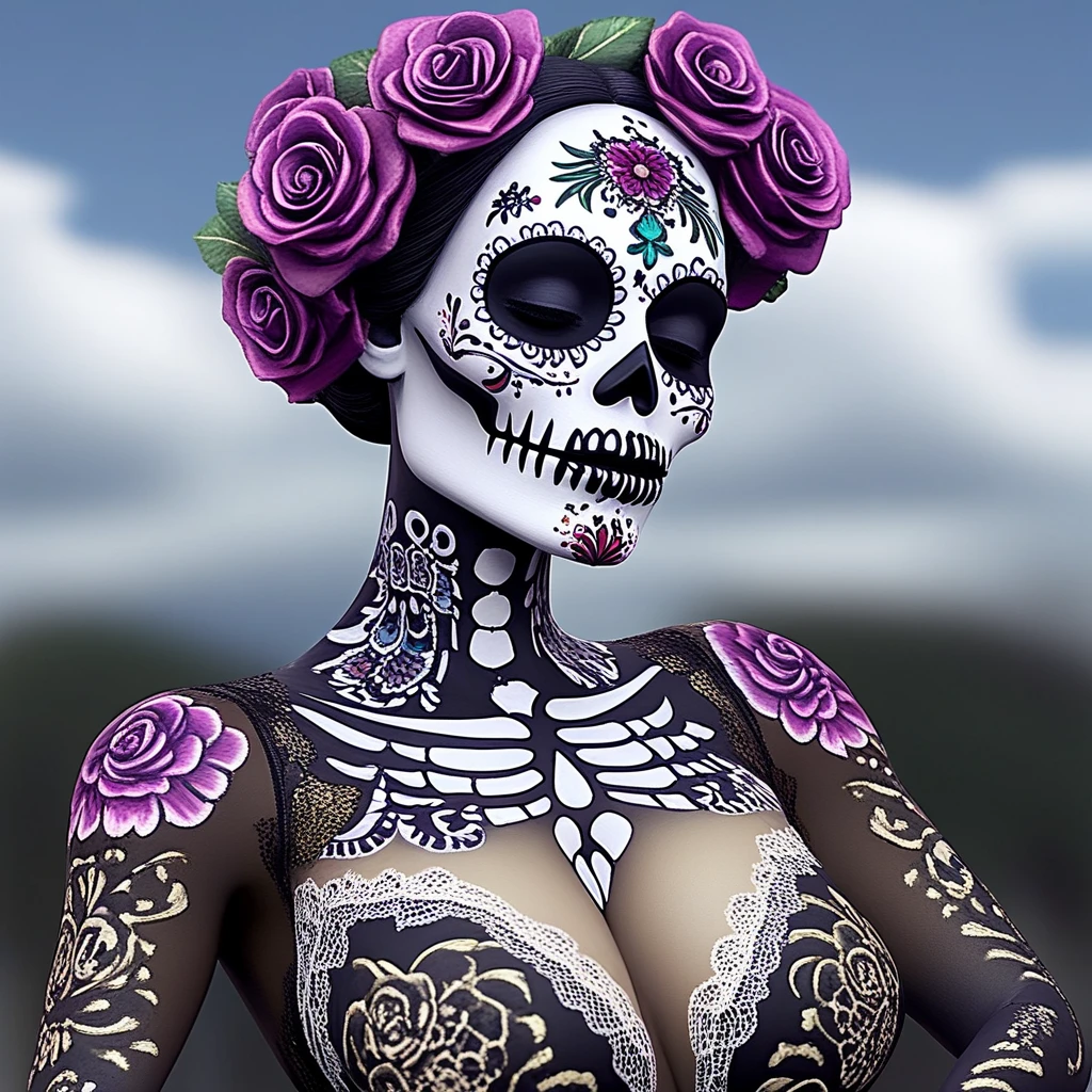 "Sugar Skull Fiesta": A vibrant and ornate illustration of a sugar skull, intricately decorated with colorful patterns and floral motifs, celebrating the Mexican tradition of Dia de los Muertos and Halloween on a festive, Ultra realism, color field printing, high detail, UHD, 8k, anatomically correct, cinematic lighting 4d quality --auto