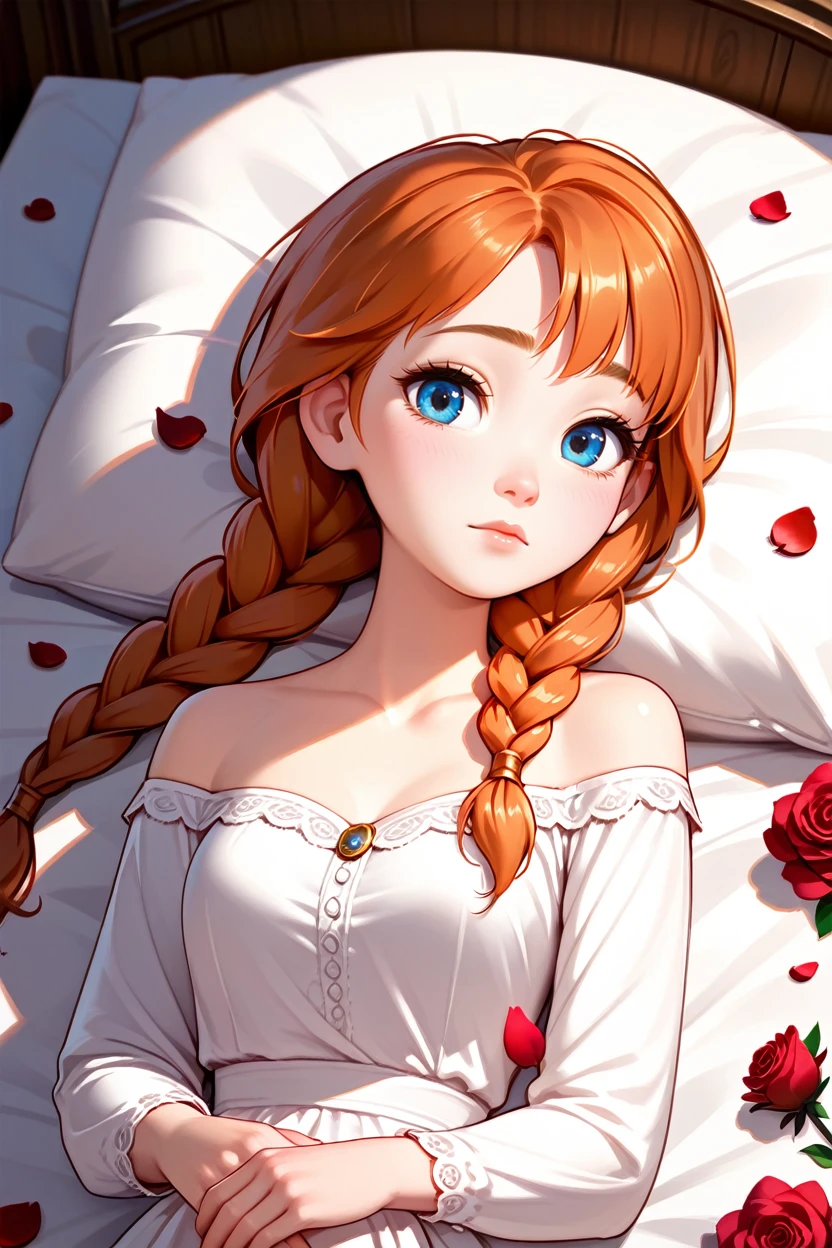 score_9, score_8_up, score_7_up,
<lora:DisneyAnna:0.8>
DisneyAnna, 1girl, orange hair, blue eyes, twin braids, looking at viewer, sleeping in a bed, rose petals, Romanian house