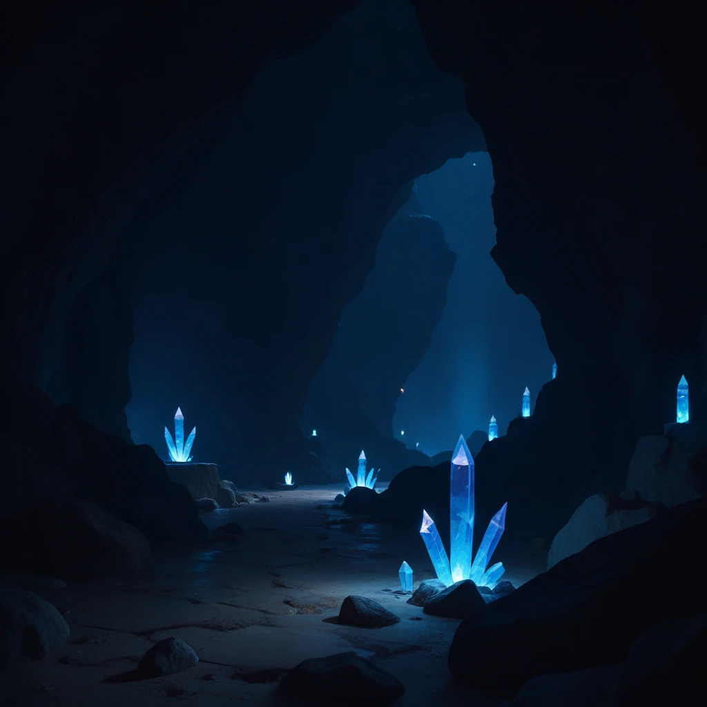 cave, underground, rock roof, rock wall, rock floor, blue crystals, BREAK score_9, score_8_up, score_7_up, best quality, masterpiece, 4k, prefect lighting, rating_explicit, very aesthetic, uncensored, zPDXL2 <lora:ele:0.7>, elementalplaneearth