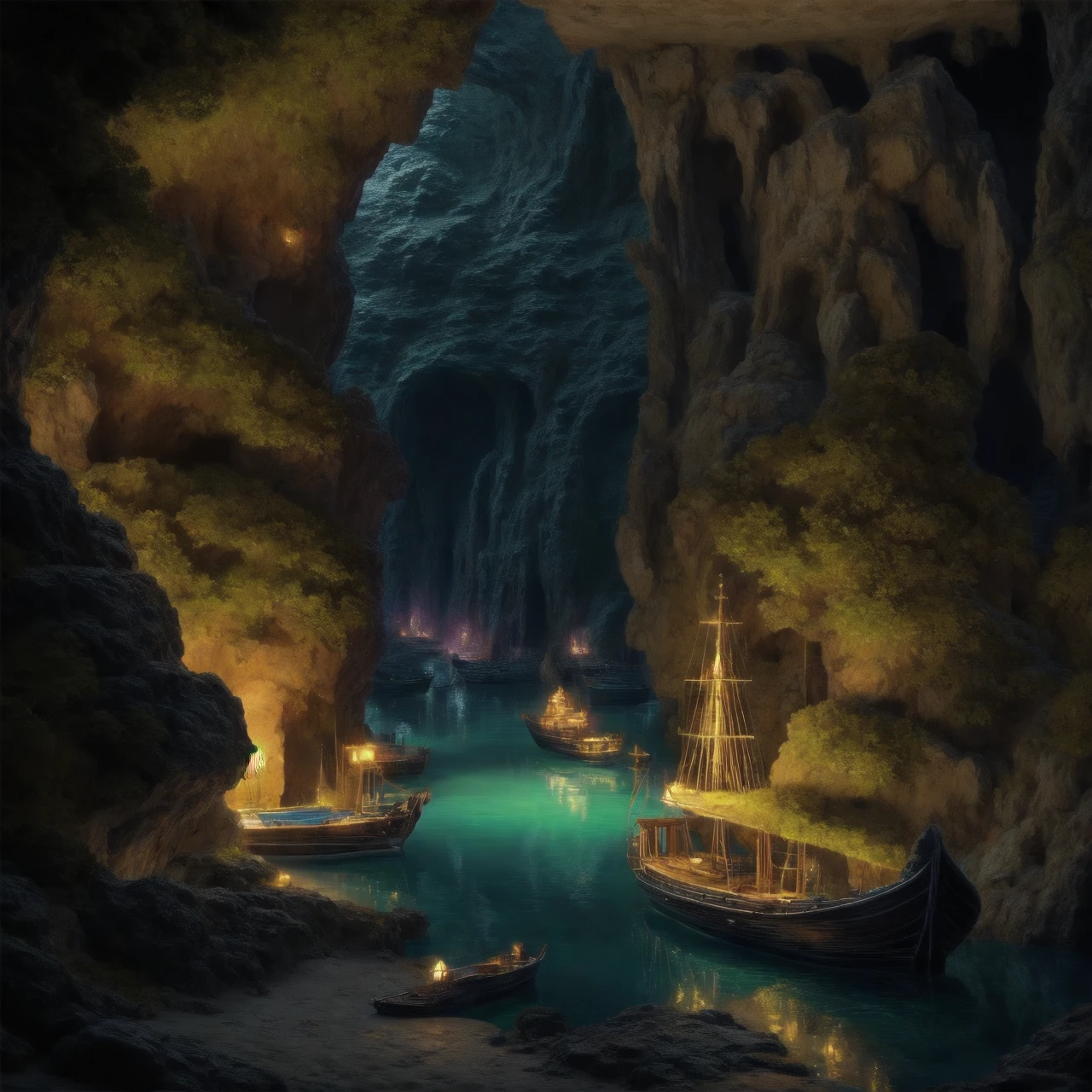 underground, lake, boat, dim light, <lora:elelpr:1>, elementalplaneearth, <lora:more_details:0.6>, high quality, highres, masterpiece, best quality, 8k, intricate, detailed, <lora:add_detail:0.6>, very detailed