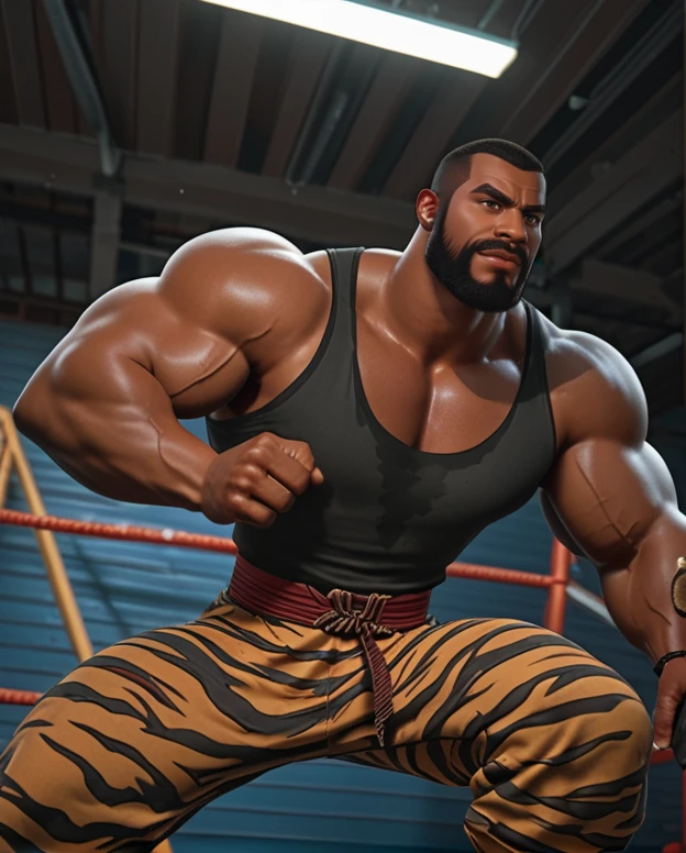 score_9, score_8_up, score_7_up,   <lora:Action_Hunk:1>, beard, tank top, male focus, dark skin, muscular male