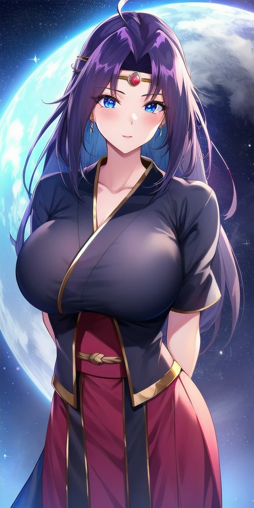 <lora:NagaV2:0.7> gracia_ul_naga_saillune, huge_breasts, standing, solo, arms_behind_back, circlet, starry_sky,  kimono, masterpiece, best_quality, detailed_face, detailed_eyes, highres, beautiful, detailed, absurdres,