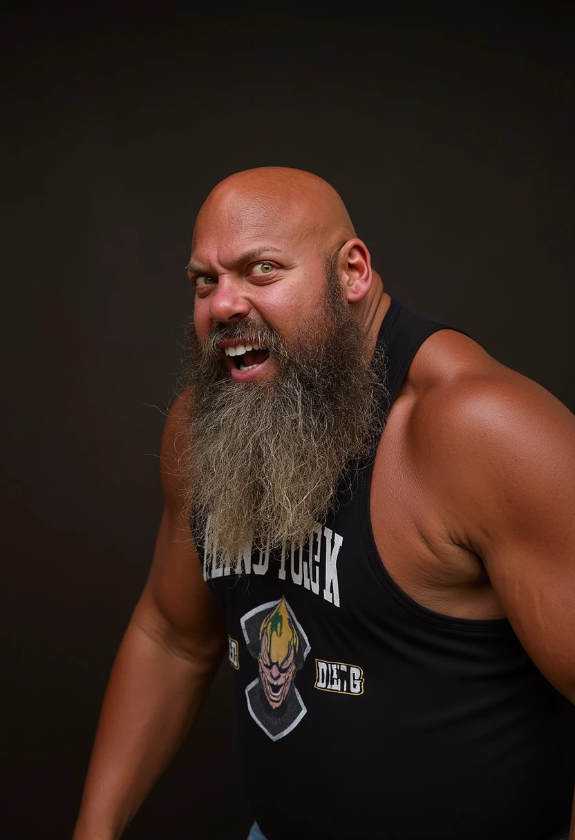 BL man, angry, big beard, tank top,