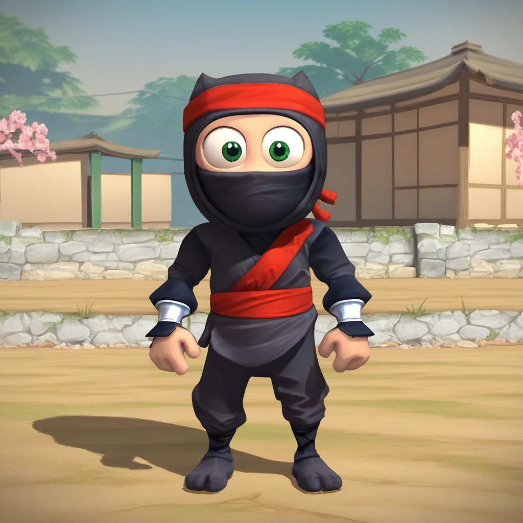 score_9_up, score_8_up, BREAK, ClumsyNinja, 1boy, solo, green eyes, red headband, mouth mask, ninja gi, full body, <lora:ClumsyNinja_PXL_Leaf1:1>,