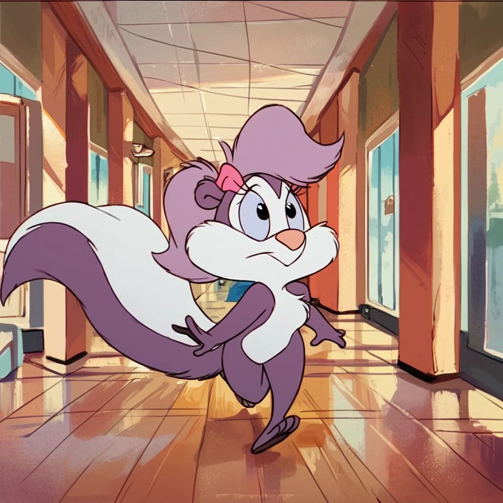 Fifi la fume walking down the school hallway, solo, , female, anthro, young, <lora:FifilafumeTMS_Version1.0:1.00> fluffy tail,, score_9, score_8_up, score_7_up, score_6_up, source_furry,
detailed background,