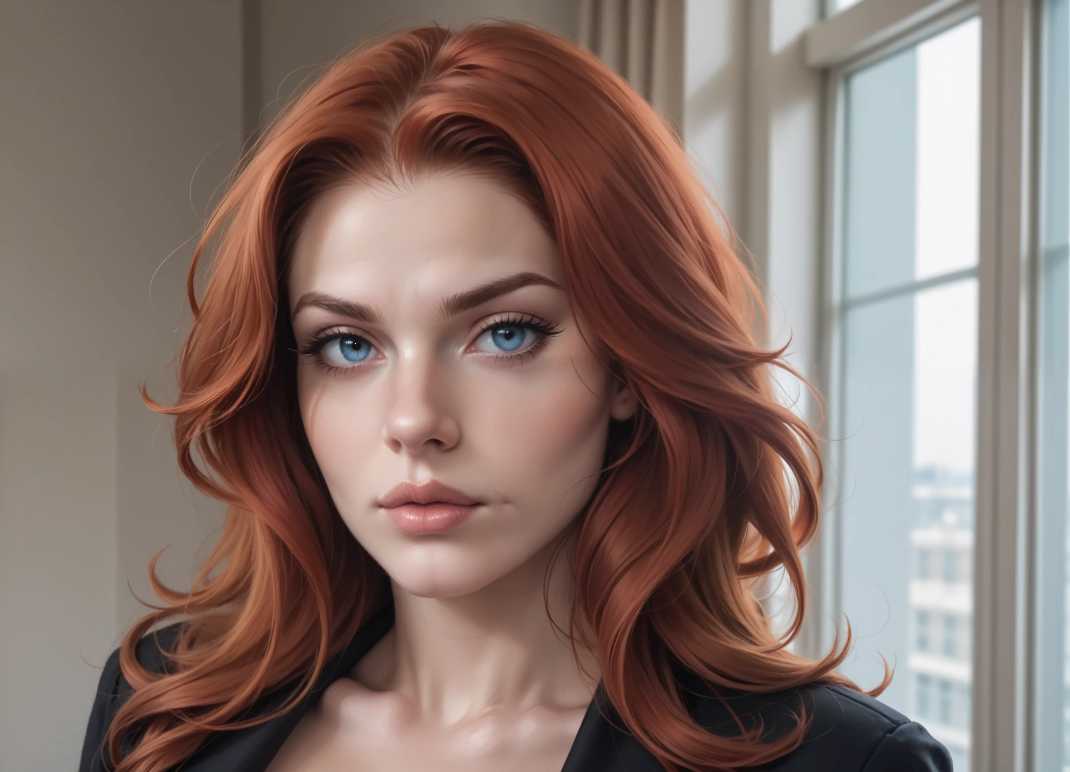 score_9, score_8_up, score_7_up,
1r1ne, there is a woman with red hair and blue eyes looking out of a window, eyelashes, lips, looking at viewer, photorealistic, realistic, solo, 1girl, brown hair, closed mouth, portrait
<lora:1r1ne:0.8>