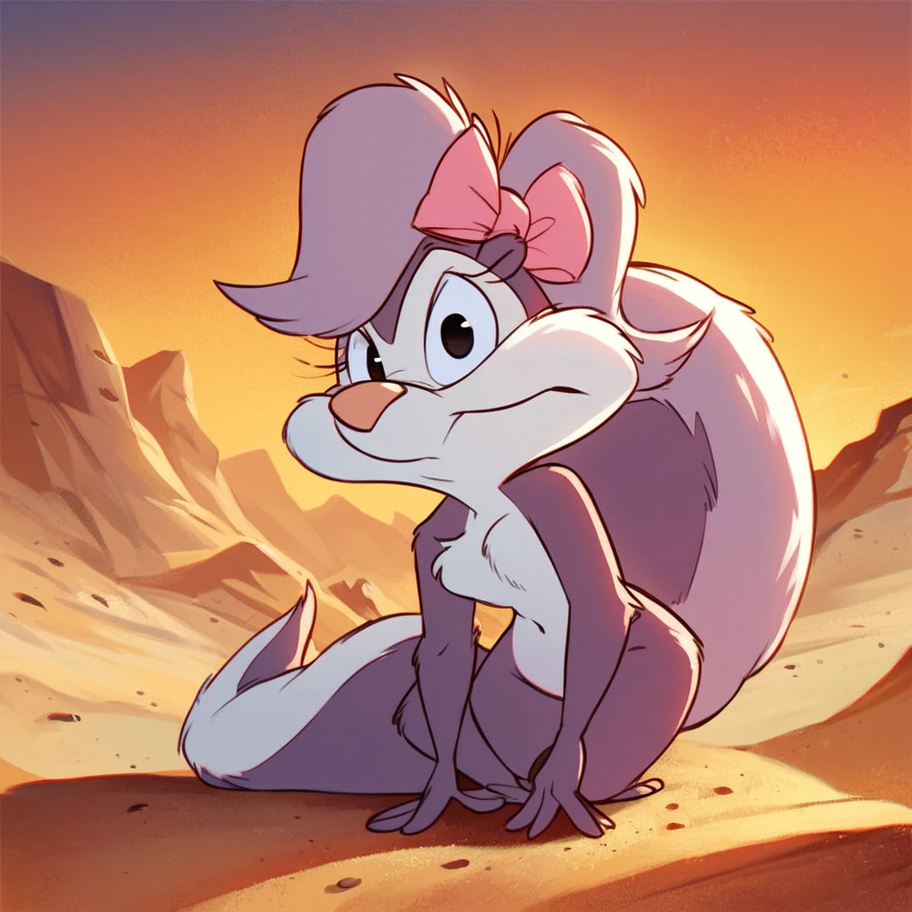 Fifi la fume as a cowboy in the desert, solo, female, cowboy, <lora:FifilafumeTMS_Version1.0:1.00> fluffy tail,, score_9, score_8_up, score_7_up, score_6_up, source_furry,
detailed background,