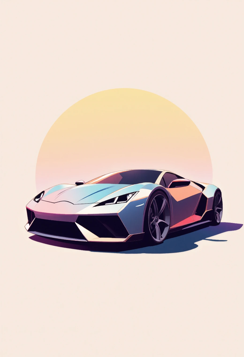 Minimalist illustration of a modern sports car, highly detailed, crisp linework, colorful, single gradient colored background