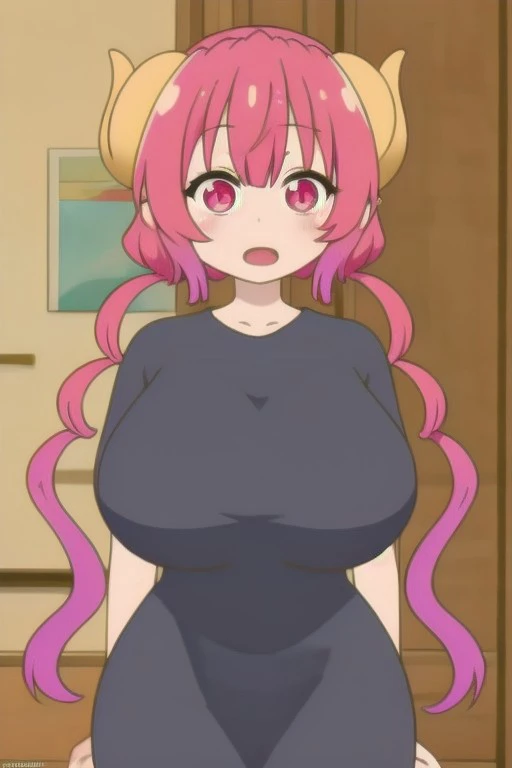 score_9, score_8_up, score_7_up, source_anime, anime screencap, no shirt, full body, crying ,large breasts, ilulu, dragon girl, long hair, pink hair, dragon horns, pointy ears, multicolored hair, red hair, bangs, slit pupils, naked, nude, uncensored, peeing, pissing, slave collar,  Doggystyle, huge breast, inverted nipples,