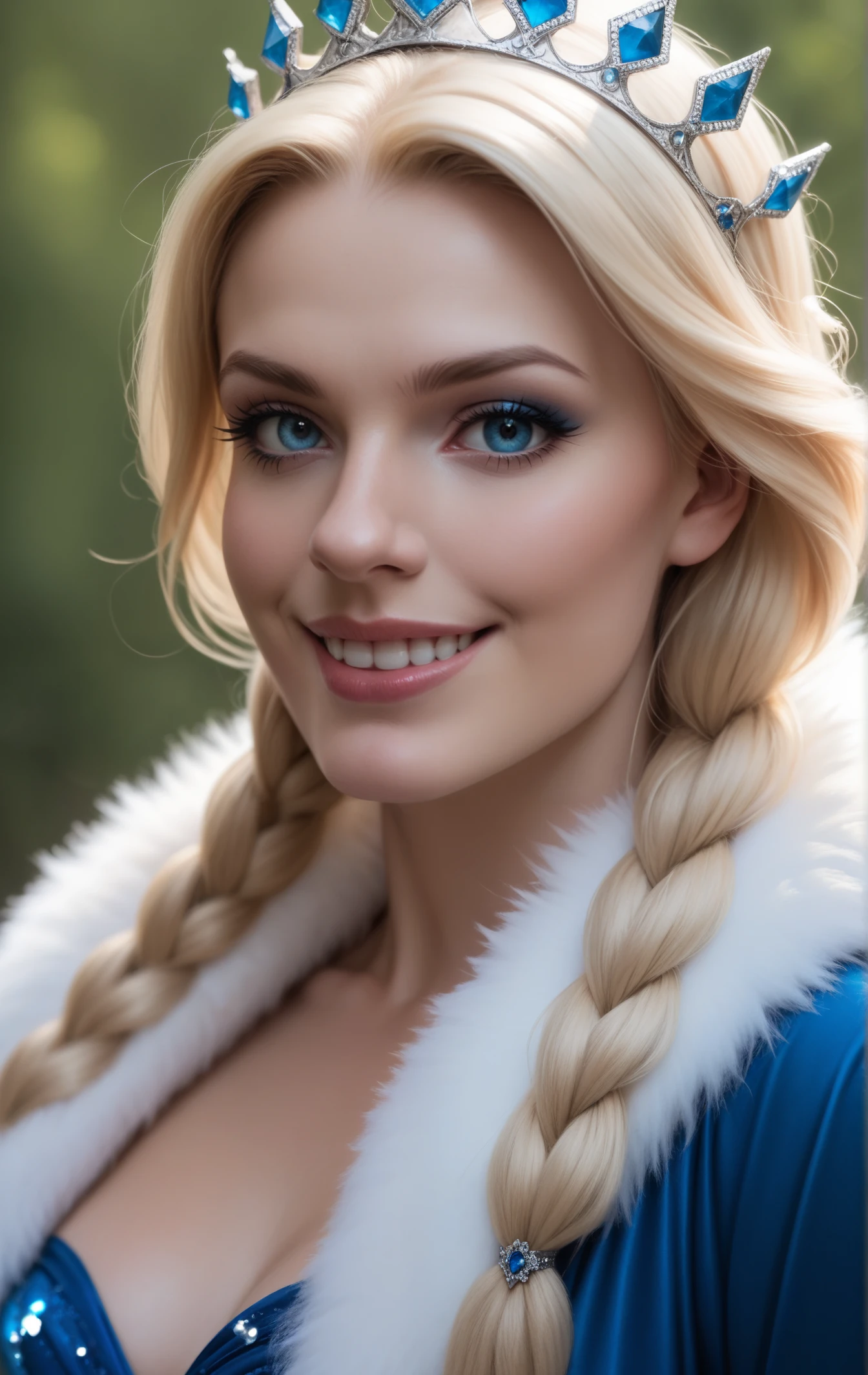 score_9, score_8_up, score_7_up,
1r1ne, blond woman with blue crown and braids wearing a blue dress, blurry, bubble, depth of field, eyelashes, face, fur, fur collar, fur trim, lips, looking at viewer, nose, photorealistic, portrait, realistic, solo, teeth, 1girl, long hair, smile, white hair, makeup, blonde hair
<lora:1r1ne:0.8>