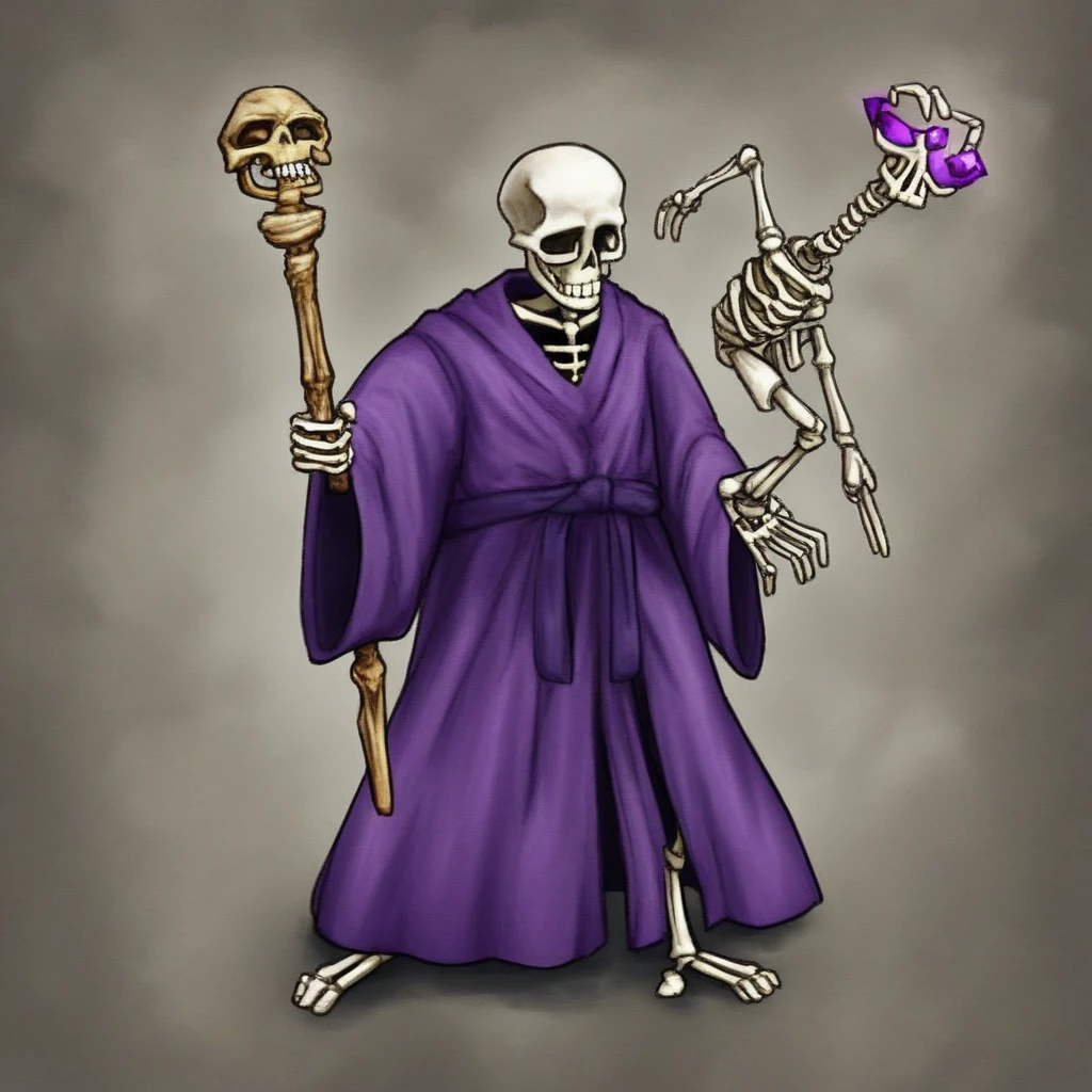 solo, skeleton, lich, violet robe, scepter, isometric view