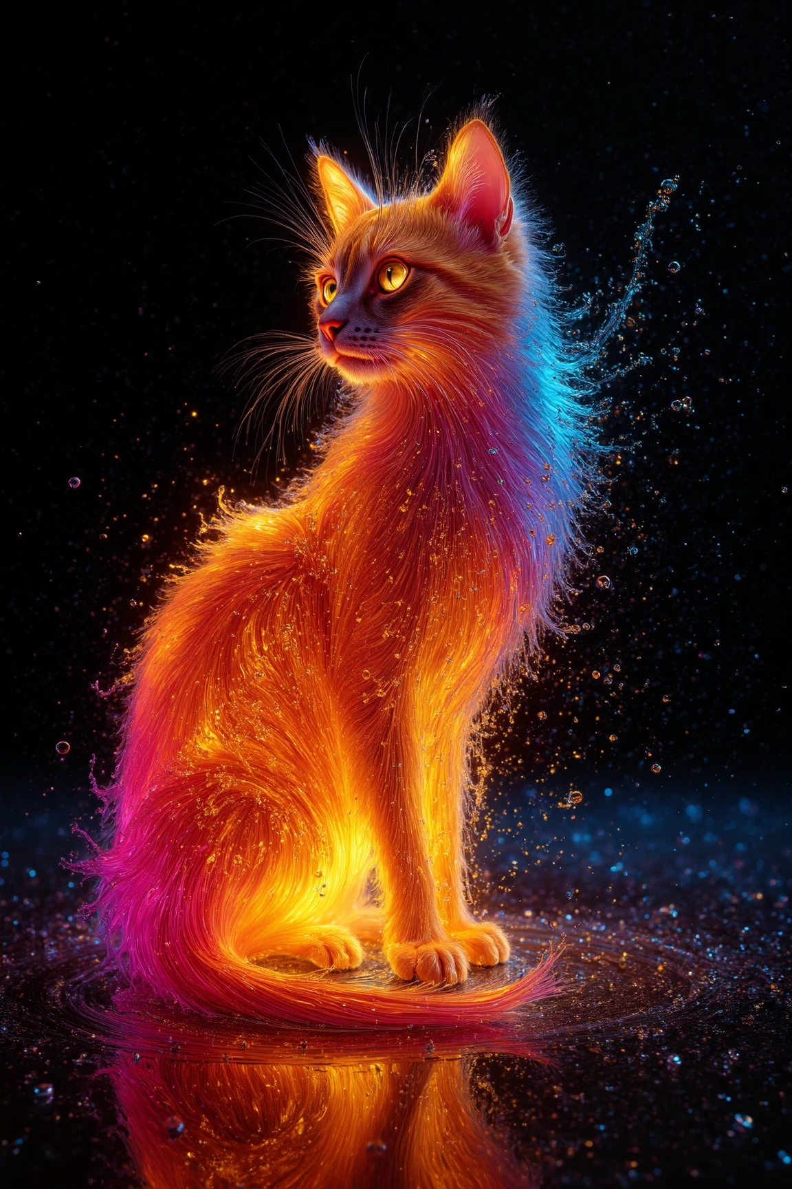 Vibrant luminous FLS style beautiful elegant cat, contrasting with the dark background. .
<lora:flux_fluffysplash_fls:1.0>