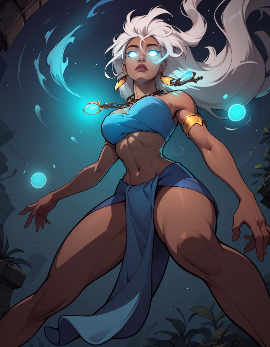 score_9, score_8_up, score_7_up,score_6_up, score_5_up, score_4_up ,
1girl, solo,
large breasts,
keetadg,
long hair, white hair, blue eyes, dark-skinned female,
glowing, glowing eyes, no pupils, floating  barefoot,
night, light particles, 
from below,
loincloth, necklace, earrings, 
 <lora:Keeta DG v01A:0.90>