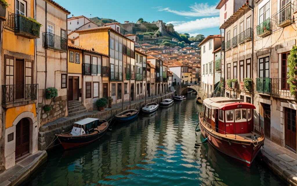 ocrean,boat,port
best quality,masterpiece,highly detailed,ultra-detailed, <lora:neg9V2_8:0.25>    <lora:Portugal:1> scenery, portugal,houses,red wall,yellowe wall,glass windows,windowsill, rock road,red floor,blue sky,potted plant, room tiles,