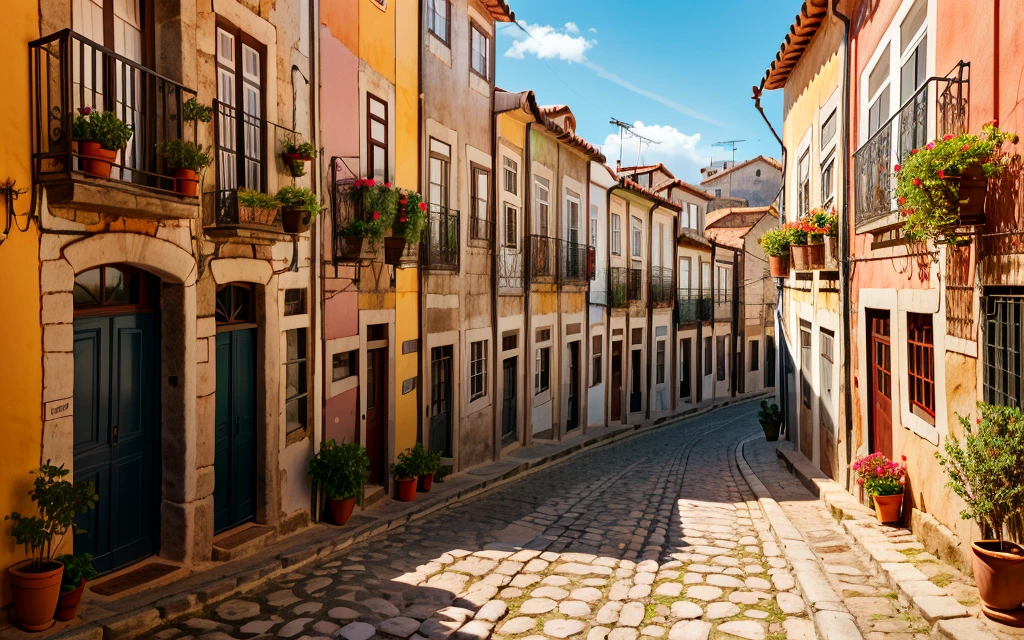 ocrean,boat,
best quality,masterpiece,highly detailed,ultra-detailed, <lora:neg9V2_8:0.25>    <lora:Portugal:1> scenery, portugal,houses,red wall,yellowe wall,glass windows,windowsill, rock road,red floor,blue sky,potted plant, room tiles,