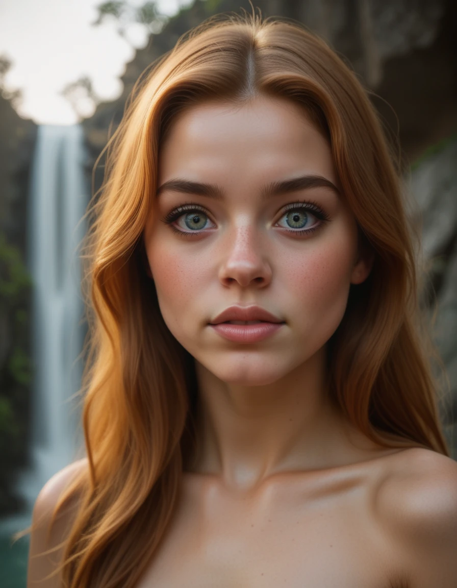 ATRX_MANUELA_PONY, young nude woman, glancing back over shoulder, waterfall, glass cave, foggy, golden hour, close-up view, realistic photo, vivid colors
<lora:atrx-manuela-pony-v01:0.8>