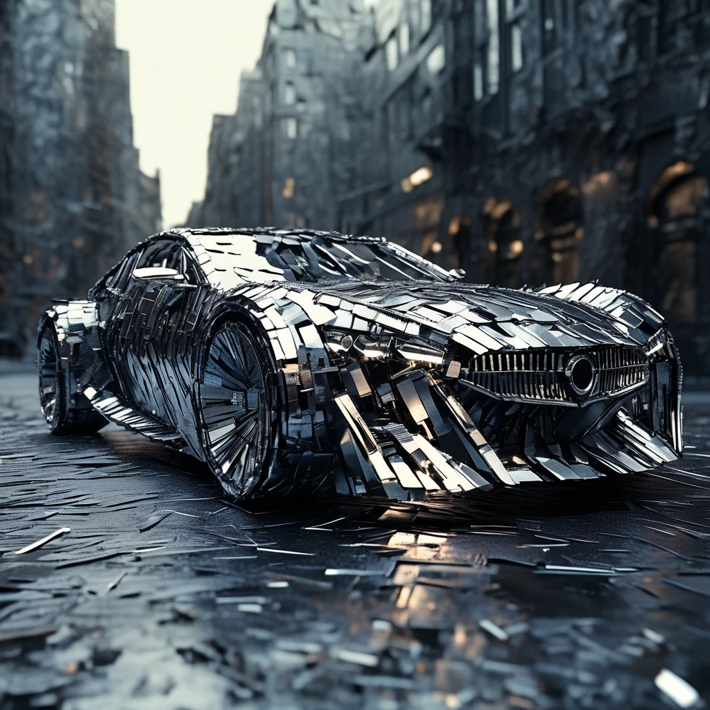 franglamex  professional photo futuristic car in city  made of metal, high details and very detailed, cinematic, professional light black background <lora:franglamex:1>