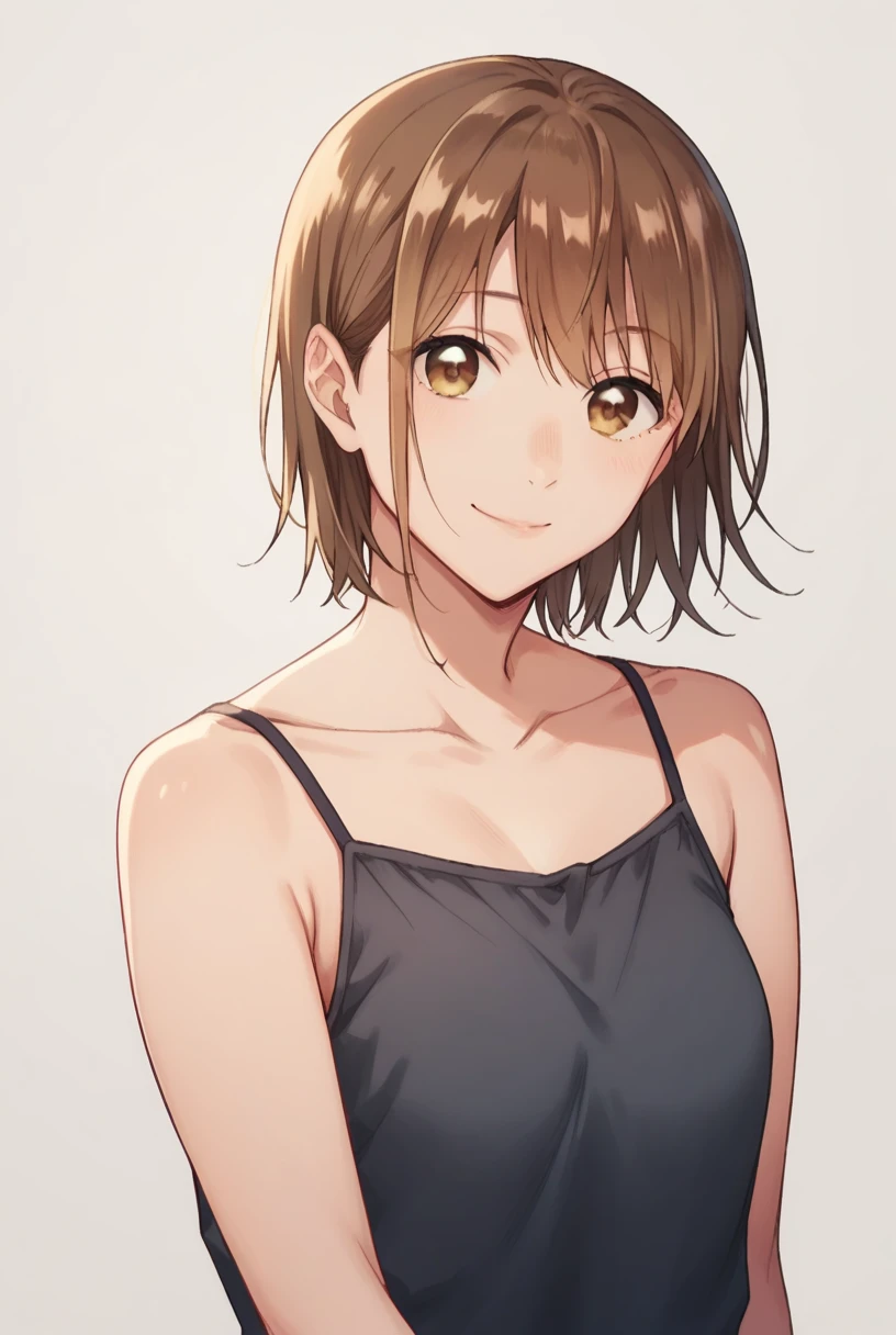 score_9_up,score_8_up,score_7_up,<lora:BB_CK_pony-000016:1>,
BB_CK,solo,brown hair,brown eyes,smile,looking at viewer,short hair,collarbone,closed mouth,camisole,white_background,simple_background