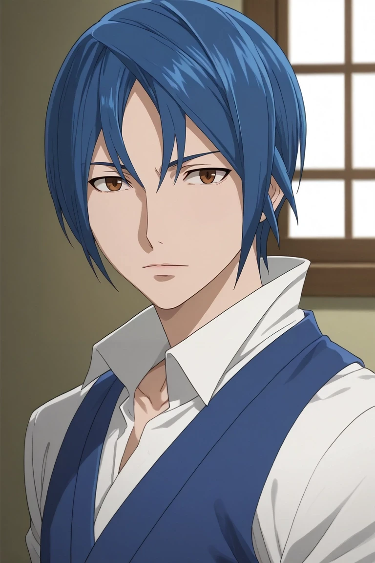 score_9, score_8_up, score_7_up, source_anime, rating_safe, , (photorealistic:0.6), looking at viewer, , 1boy, solo, male focus, <lora:sugata_shindou_pony:0.84>, sugata_shindou, blue hair, brown eyes, short hair, , , <lora:sdxl_lightning_8step_lora:1>