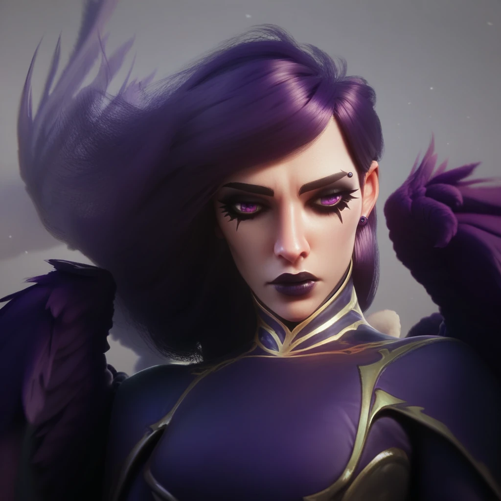 score_9, score_8_up, score_7_up, portrait, beautiful, <lora:Stilllllllll:1> morgstillhere, Purple hair, goth, goth girl, angel, Purple wings, 4 wings