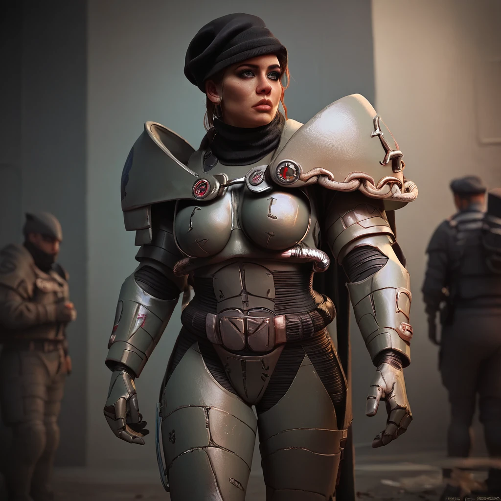 (score_9), score_8_up, score_7_up)),
a soldier in midwest_pa, 1girl, helmetless, black armor, science fiction, futuristic, warrior, female focus