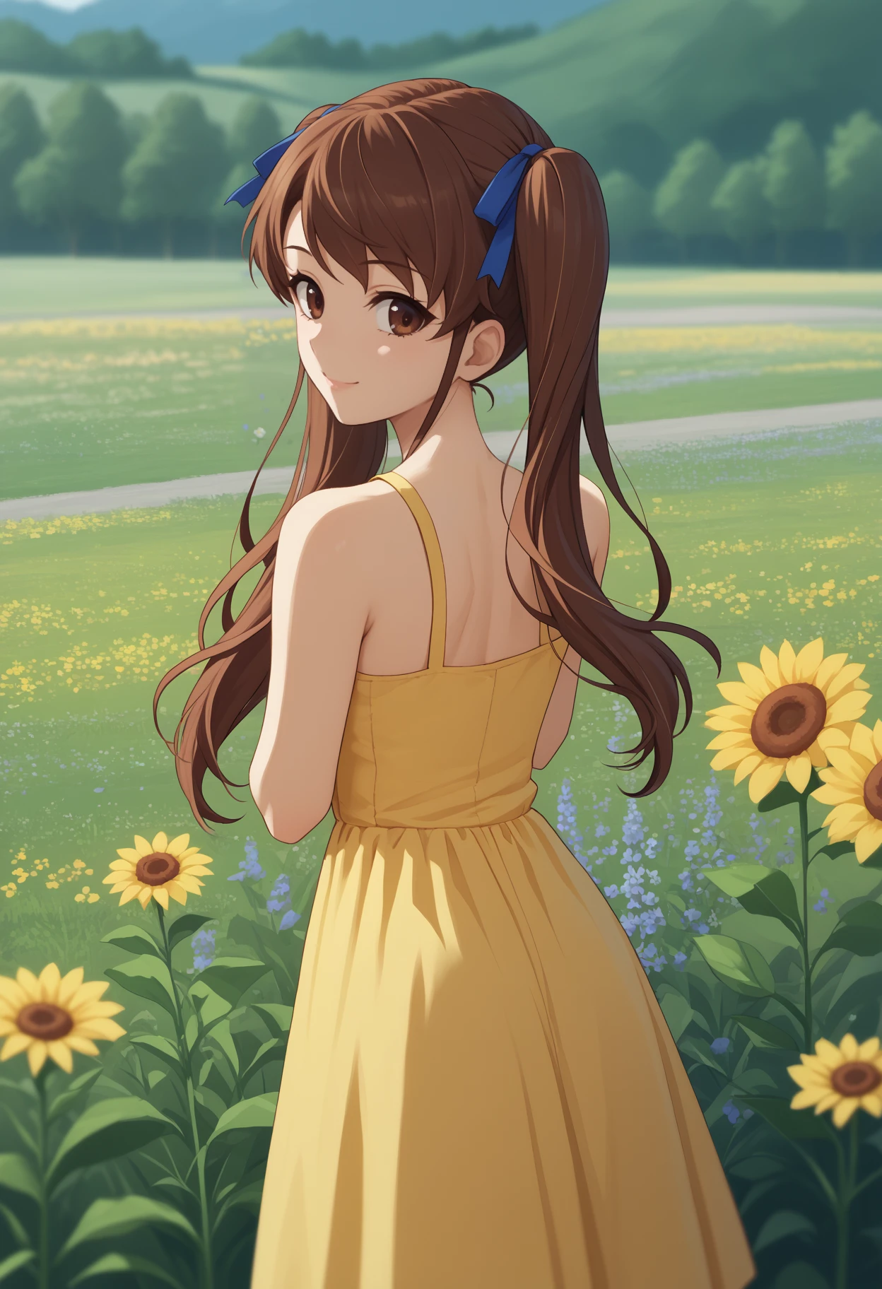 score_9, score_8_up, score_7_up, source_anime, <break> from behind, solo, 1girl, akazawa izumi, smile, looking back, brown hair, twintails, hair ribbon, blue ribbon, brown eyes, yellow sundress, bare shoulders, outdoors, flower field
<segment:yolo-face_yolov8m.pt,0.4,0.5//cid=1>