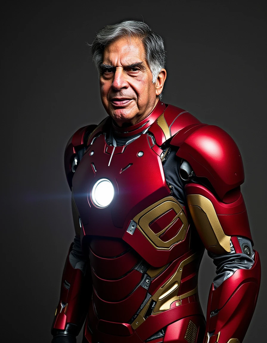 a realistic photo of ratan tata wearing iron man suit, very realistic, professional photography <lora:ratan_tata-FLUX:1> ratan tata