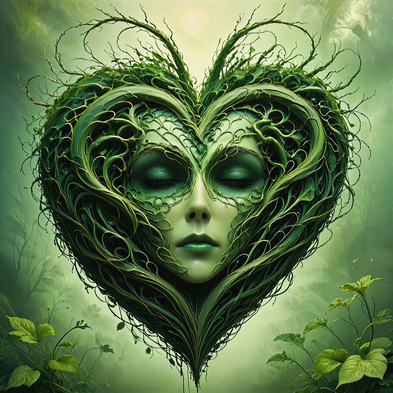 Leafy green nymph maiden face in a heart.

<lora:HeartFace01_CE_SDXL_64x32x180x2bOT:0.8>
hrtfcCE style