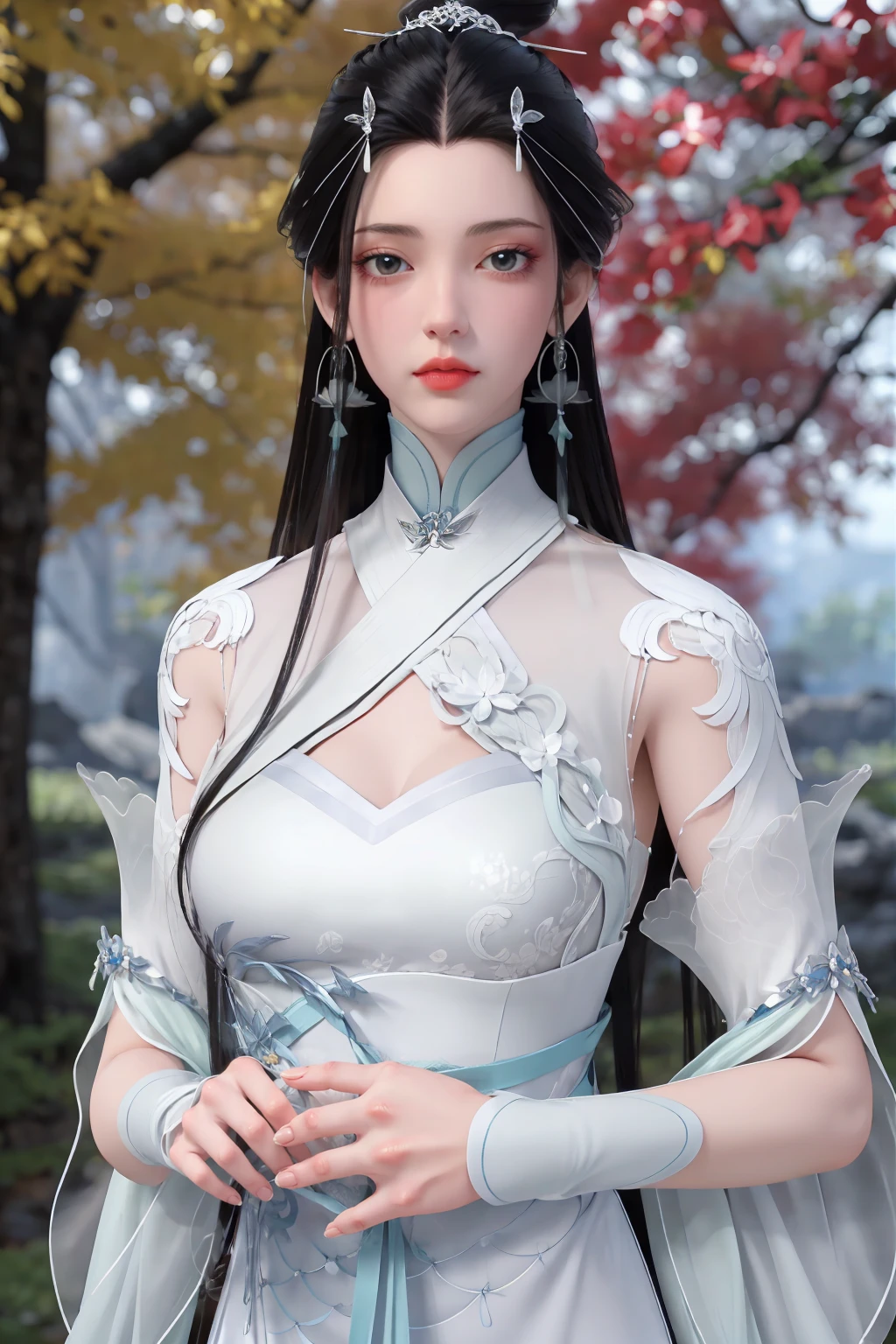 best quality,highres,realistic,absurdres,masterpiece,4k,perfect hands,looking at viewer,
<lora:è§è²ï¼è§æ¸éªè¿åç_v1.0:0.7>,1girl,black hair,chinese clothes,earrings,hair ornament,solo,upper body,white dress,hand on own chest,