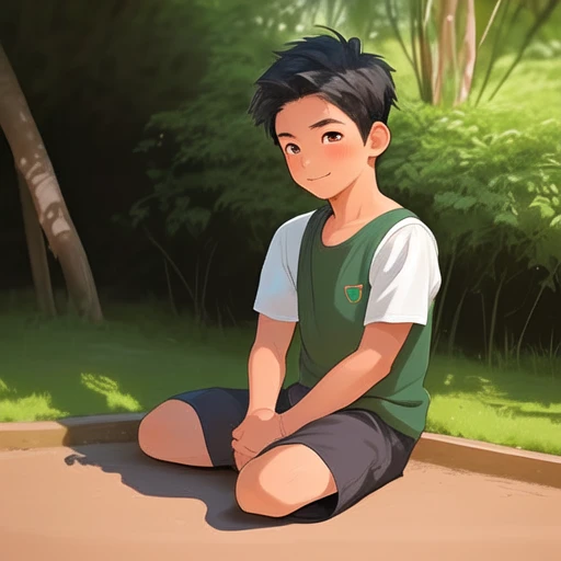 Okoki, 1boy, sit in ground