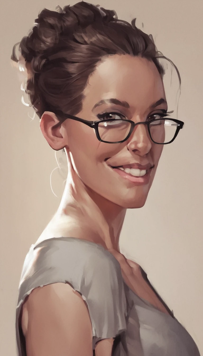 score_9, score_8_up, score_7_up, score_6_up, 5u54n,  aojaguarstyle, source_cartoon, raw, realistic,1girl, brown hair, glasses, smile, <lora:Susan Dupree _ Coxville Stories_epoch_10:.5>