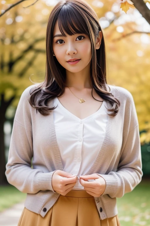 1girl,,(RAW photo, best quality), (realistic, photo-realistic:1.4), masterpiece, an extremely delicate and beautiful, extremely detailed, 2k wallpaper, Amazing, finely detail, extremely detailed CG unity 8k wallpaper, ultra-detailed, highres, soft light, beautiful detailed girl, extremely detailed eyes and face, beautiful detailed nose, beautiful detailed eyes,cinematic lighting,perfect anatomy,slender body
(at a park), (autumn scenery),(golden gingko leaves in the background), Tokyo university, (bokeh)
(wearing cardigan and jacket) (long skirt)
smiling
<lora:tanedarisaV2_lora:0.4>(long hair) <lora:tanedarisa_lora:0.4>