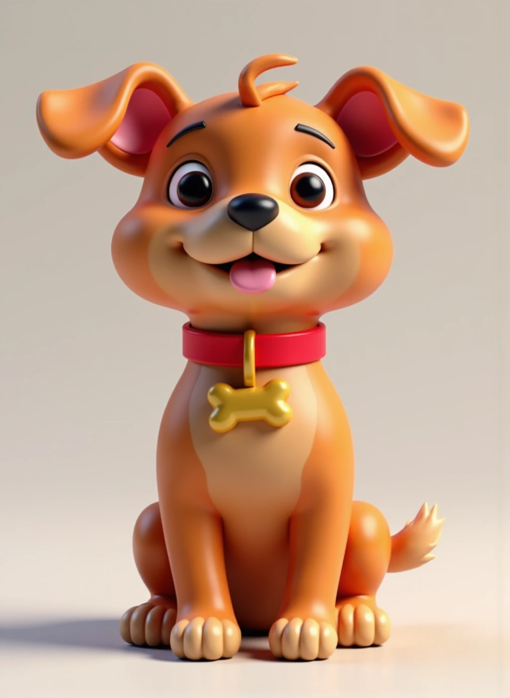 t0yb0x 3d toy design, cute dog wearing a red collar with a gold milkbone dog tag, animation style matte plastic