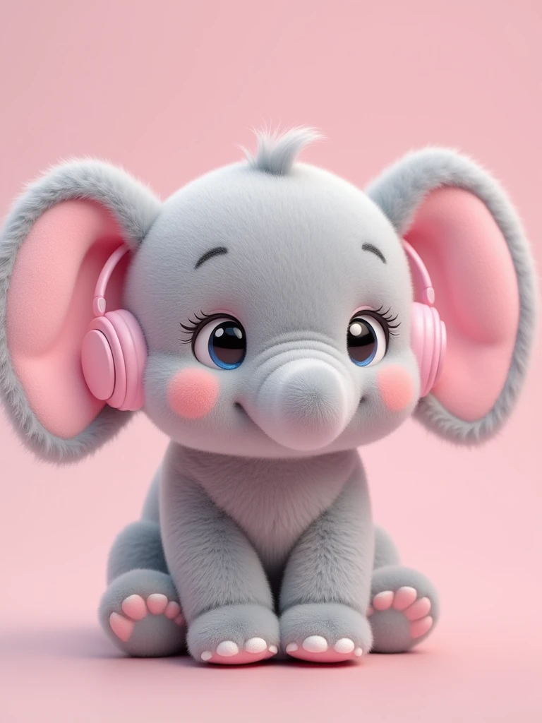 plush, elephant, pink earphone,animated,