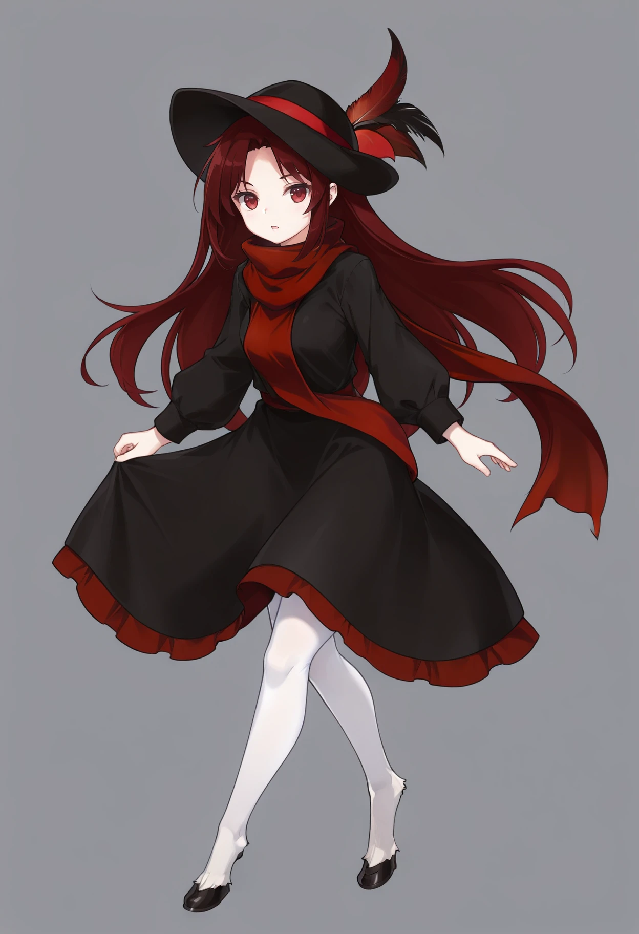 1girl, full body, red hair, hat, red scarf, hooves, white pantyhose, hooves,  <lora:JXXLilV1-000104:1>