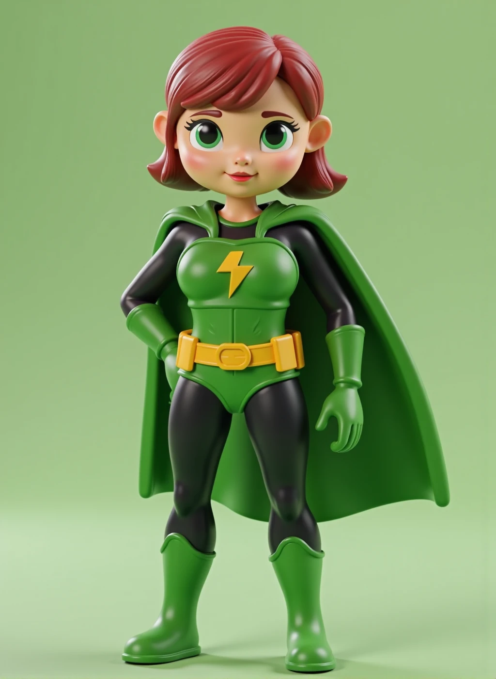 t0yb0x 3d toy design, superhero woman in a green armor, animation style