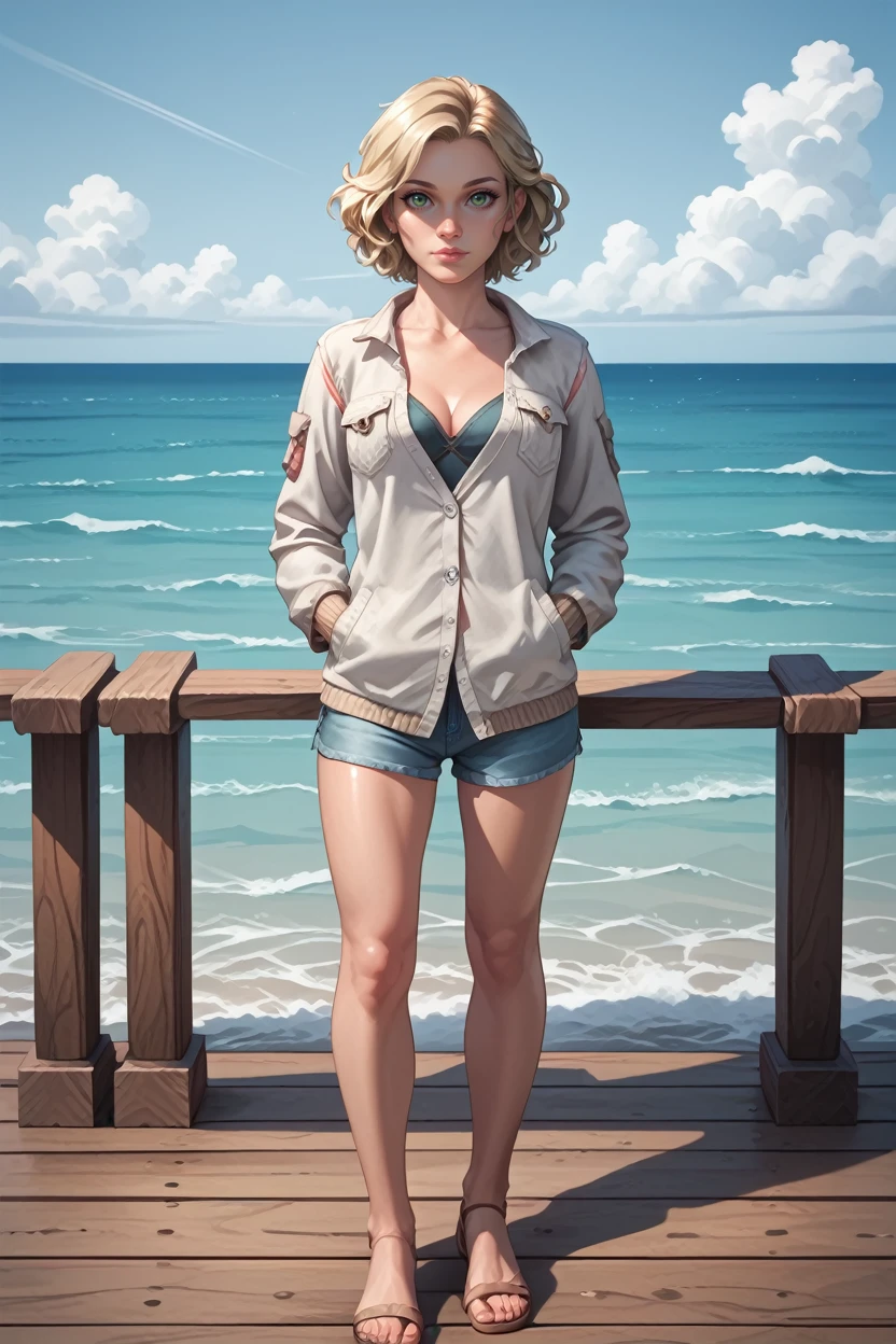 score_9, score_8_up, score_7_up,
<lora:FFCindy:0.8>
FFCindy, 1girl, blonde hair, green eyes, looking at viewer, standing on a pier, looking out at the ocean, hands in pockets, overcast sky with hints of sunlight breaking through, calm and introspective atmosphere