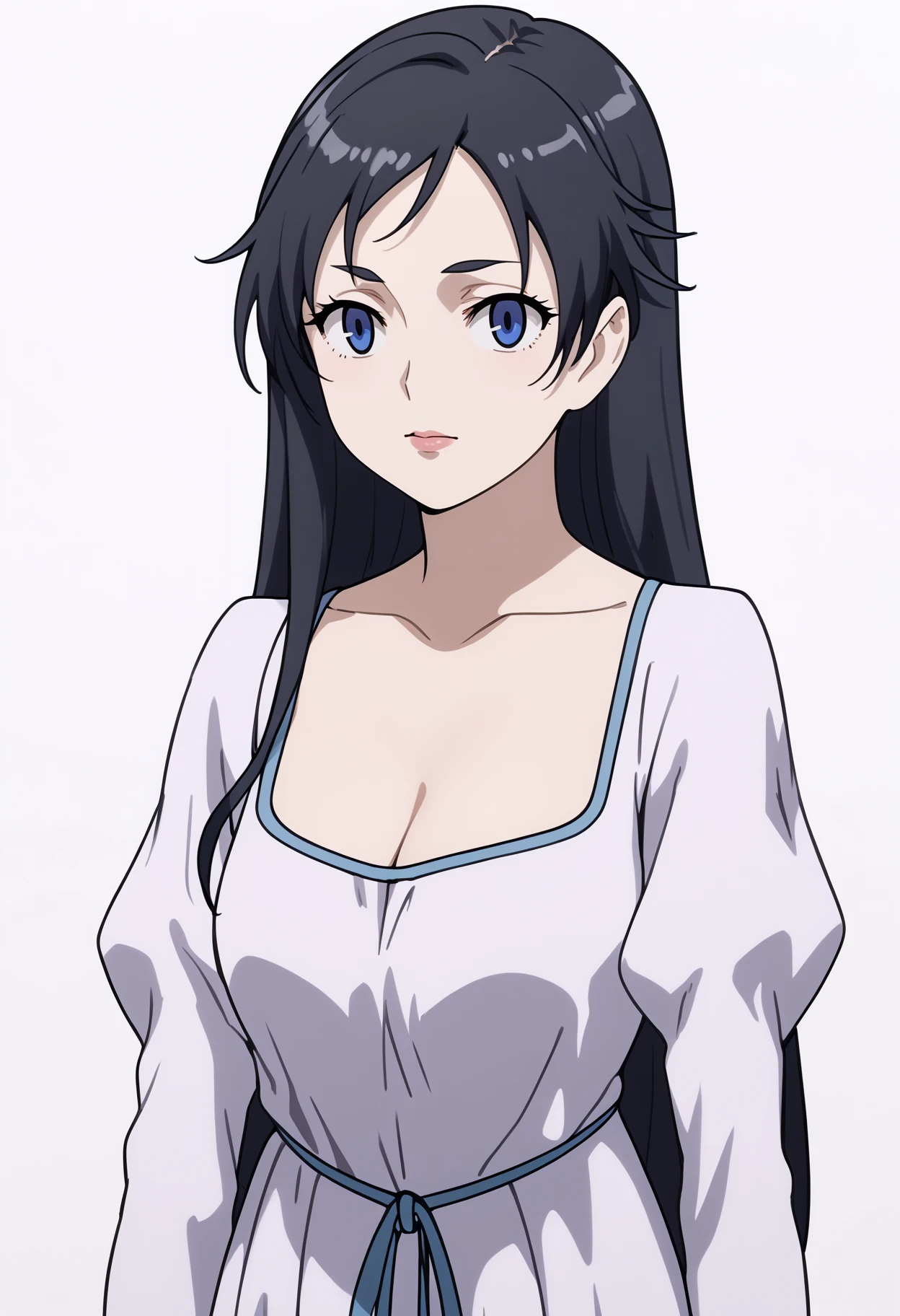 score_9, score_8_up, score_7_up, BREAK
1girl, divabl, blue eyes, black hair, long hair, 
cleavage, collarbone, long sleeves, puffy sleeves, sundress,
upper body, looking at viewer, solo, simple background, white background   <lora:DivaPDXL_byKonan:1>