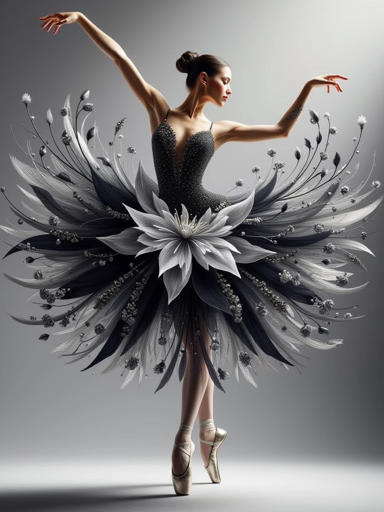 ballerina dance,black flower and silver blocks