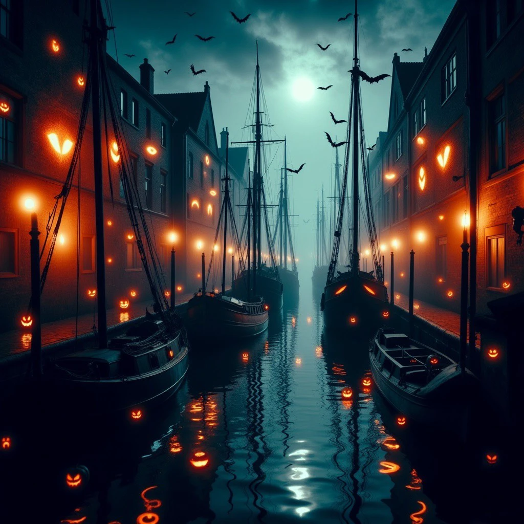 a harbour full of ghosts and gouls on halloween night