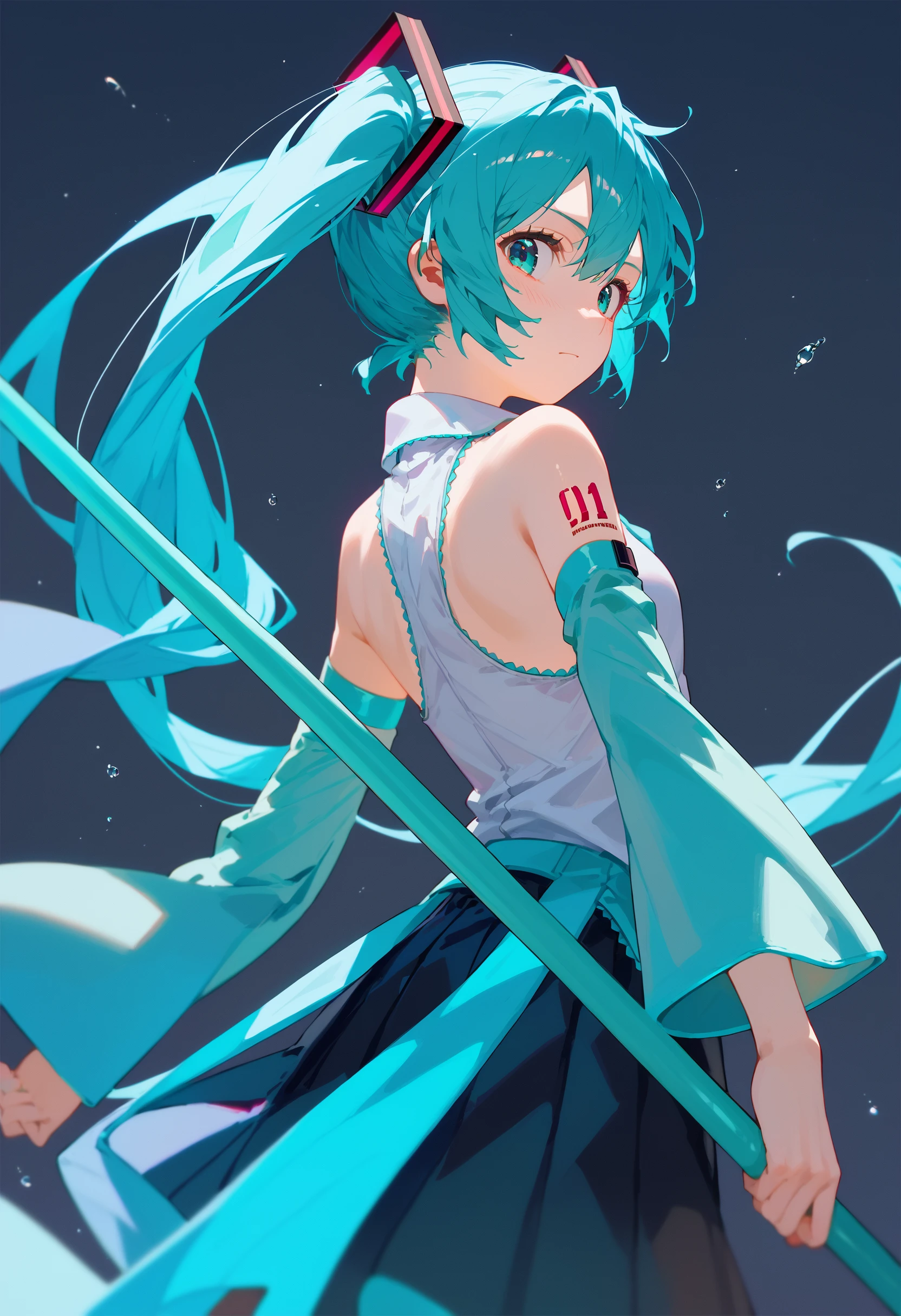 score_9, score_8_up, score_7_up, 1girl holding polearm from behind from side, looking back, hatsune miku, simple background
<lora:holding_polearm_from_behind_pose_final:1>