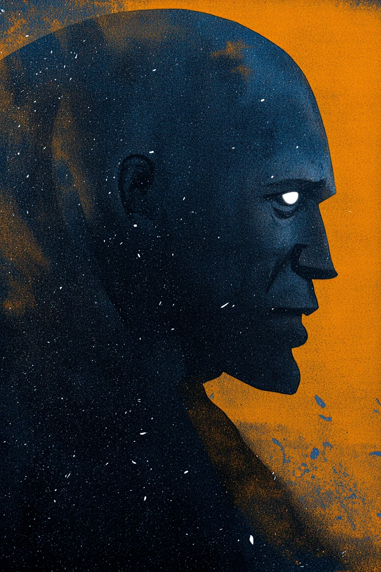 poster art print, profile silhouette of Mystique, in ginger and ice blue
