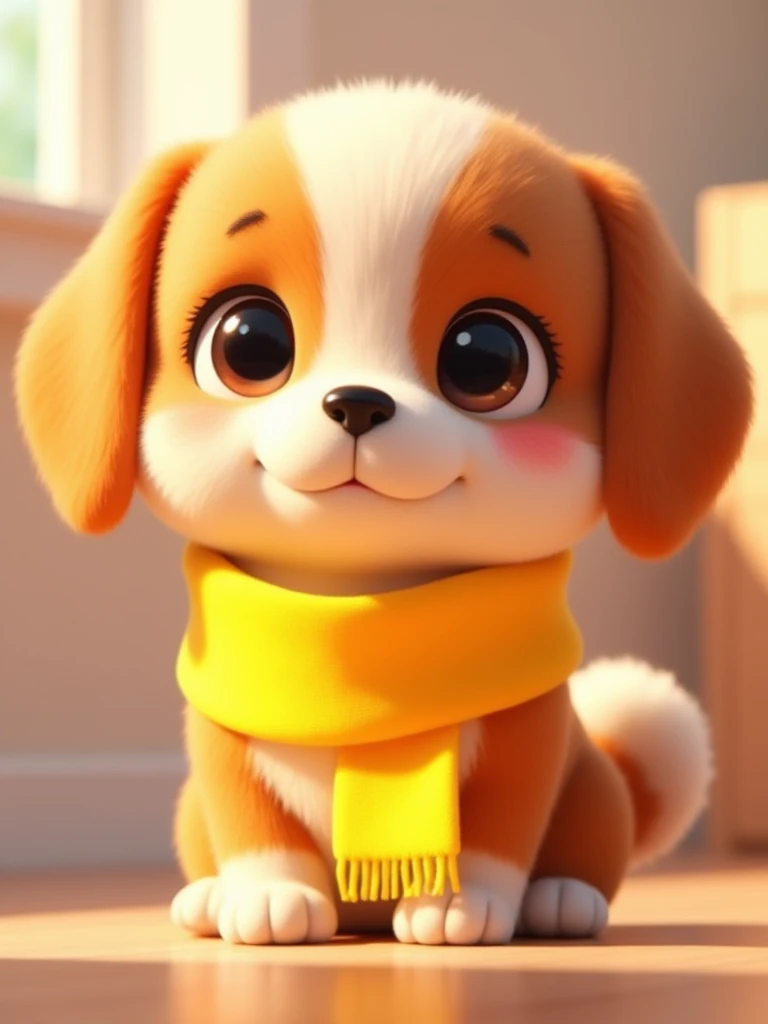 plush,dog,yellow scarf,animated,