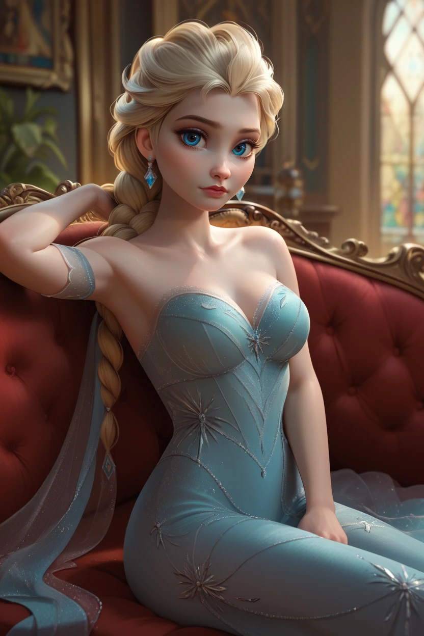 score_9, score_8_up, score_7_up,
<lora:DisneyElsa:0.8>
DisneyElsa, 1girl, blonde hair, blue eyes, braid, looking at viewer, reclining on a vintage chaise lounge, one arm draped over the back, elegant ballroom with crystal chandeliers, soft ambient lighting, luxurious and sophisticated setting