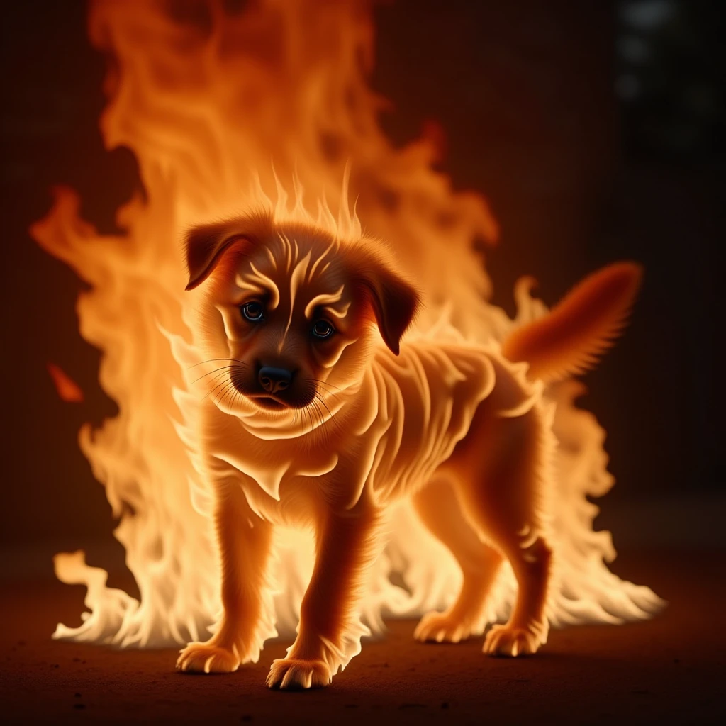 dog covered in flames