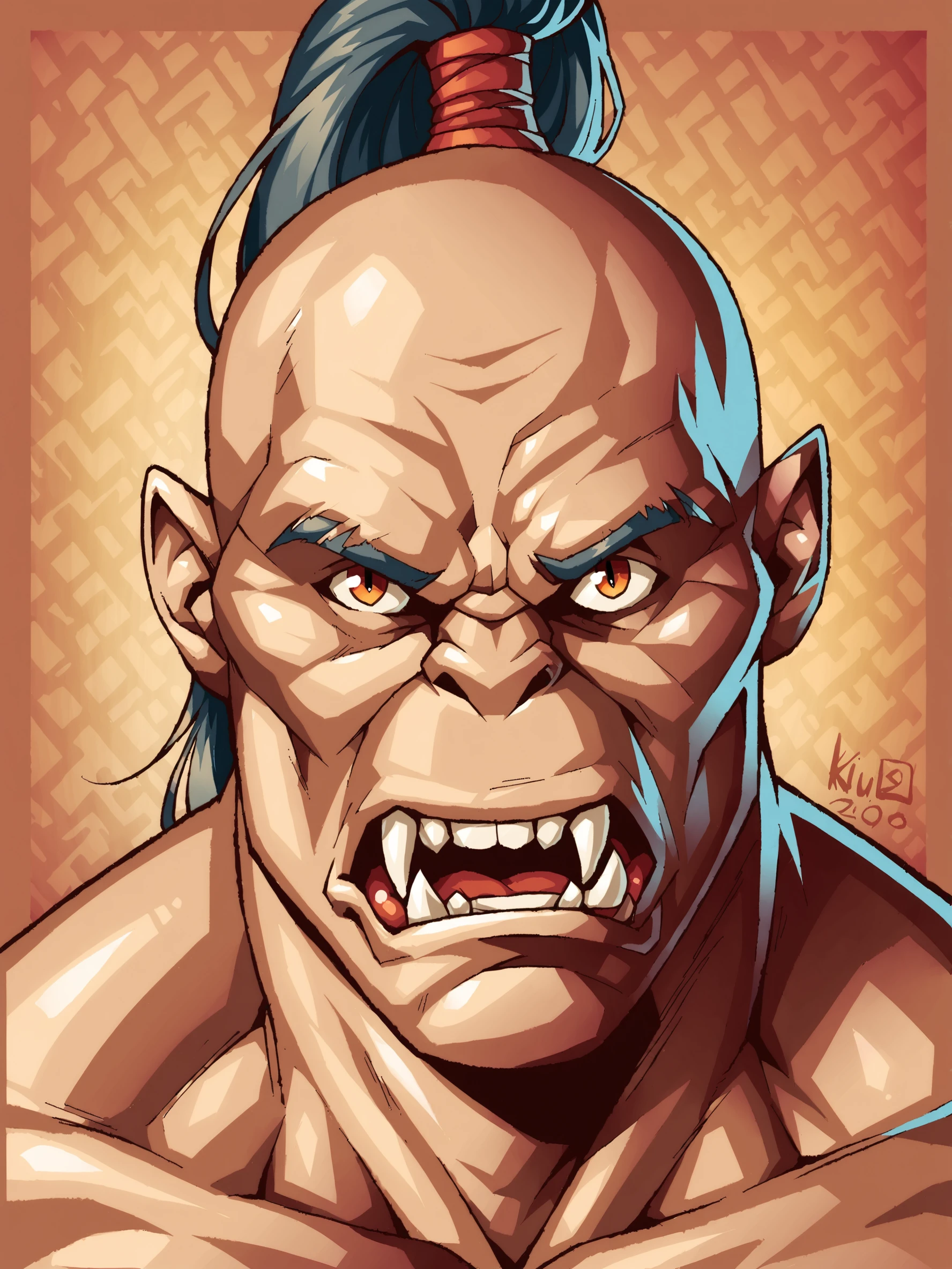 score_9, score_8up, score_7up, score_6up, score_5up, score_4up, BREAK
abstract background, BREAK
solo, male, mk_goro, bald, ponytail, angry, fangs, closeup, BREAK
source_cartoon, rating_safe, BREAK
 <lora:Goro_-_Mortal_Kombat_-_PDXL:1>